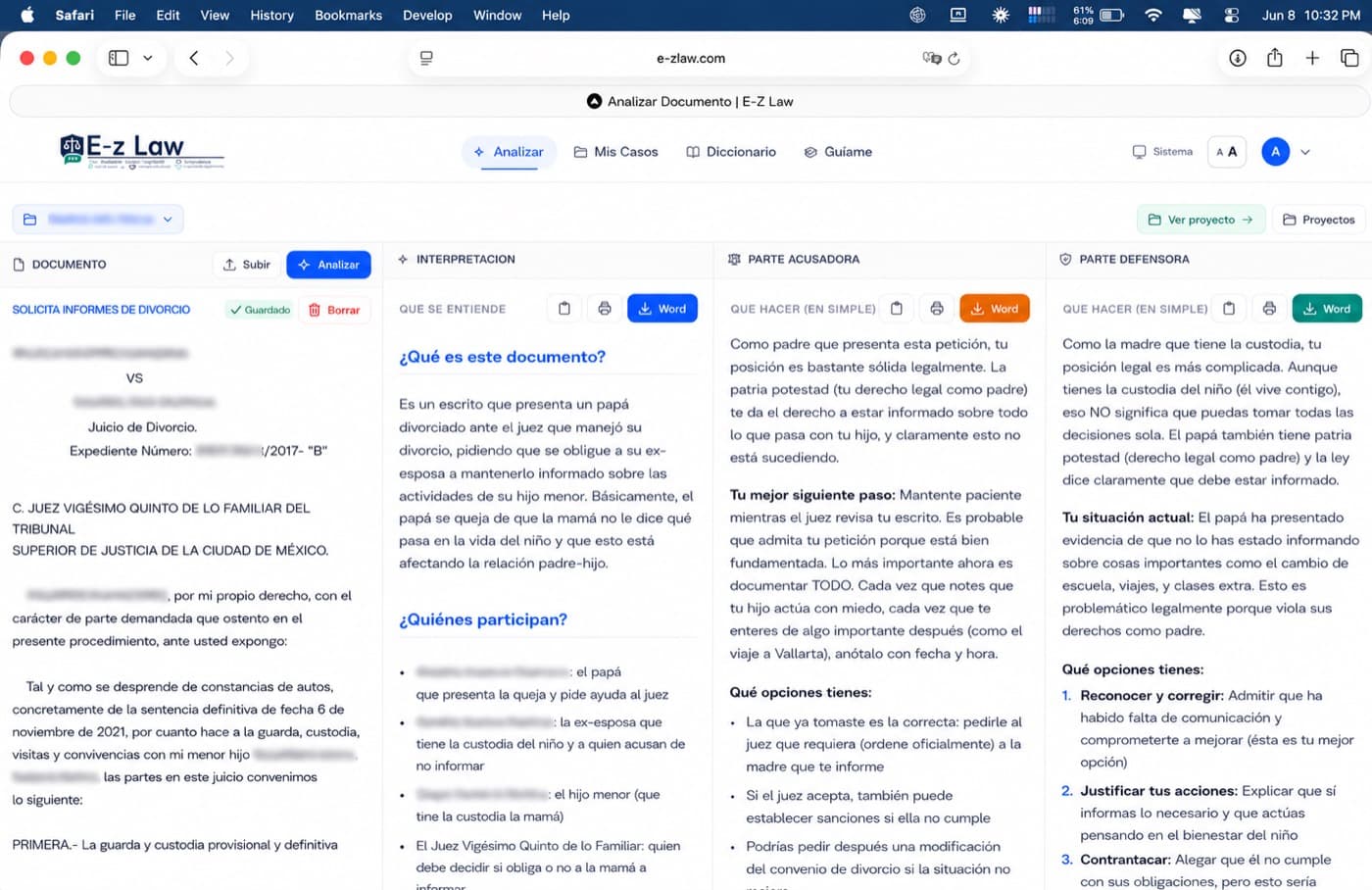 Analisis de documento legal con IA — interpretacion, parte acusadora y defensora